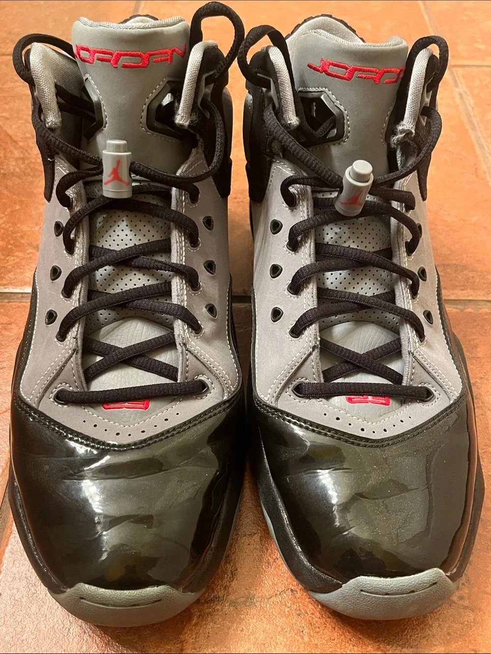 Jordan Men’s High-Top Sneakers in Gray, Black & Red